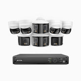 FDH600 - 16 Channel PoE Security System with 4 Bullet & 4 Turret Dual Lens Cameras, 6MP Resolution, 180° Panoramic View, Smart Dual Light Night Vision, Two-Way Audio, Active Siren & Alarm, Human & Vehicle Detection, IP67